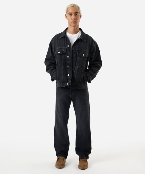 calça reta masculina jeans preta