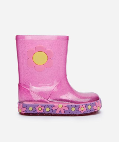 galocha infantil com glitter floral rosa