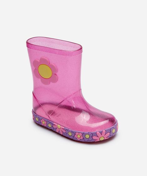 galocha infantil com glitter floral rosa
