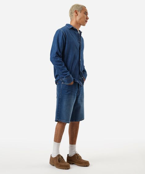 bermuda reta masculina jeans azul