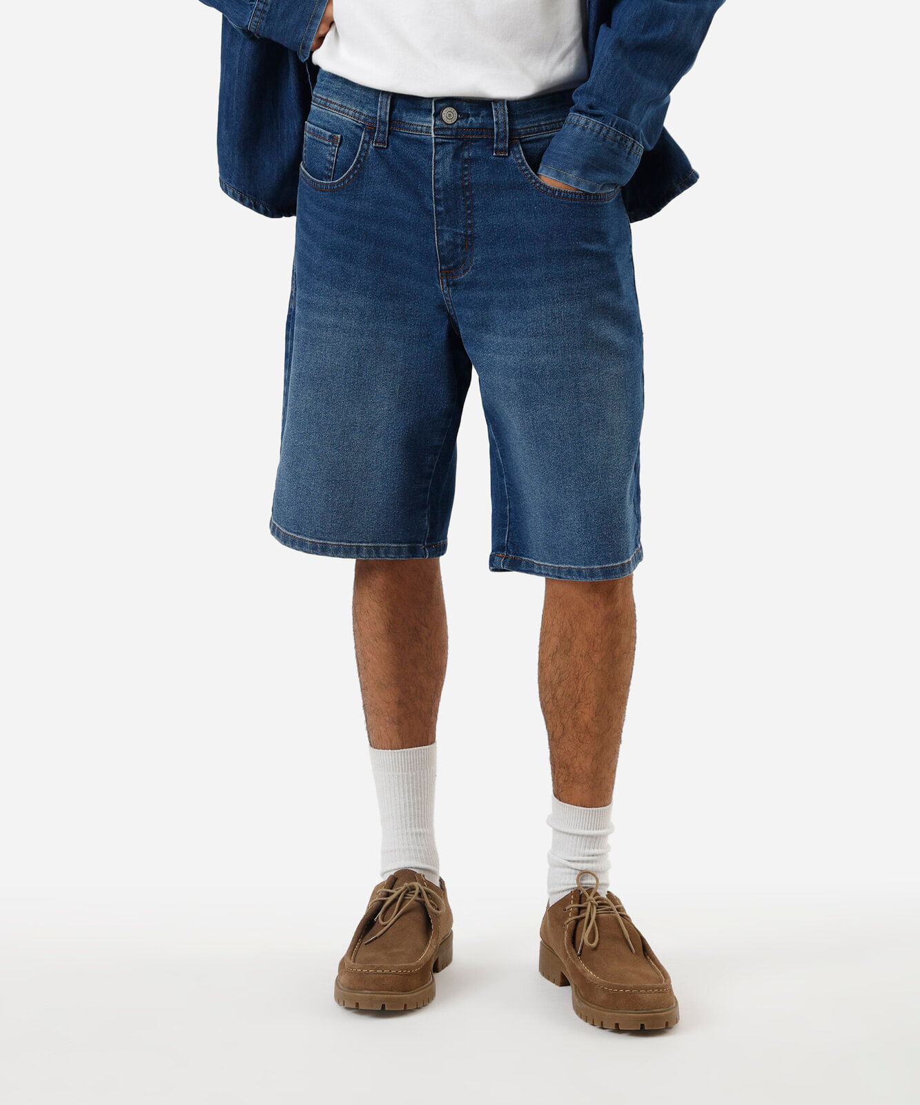 bermuda reta masculina jeans azul