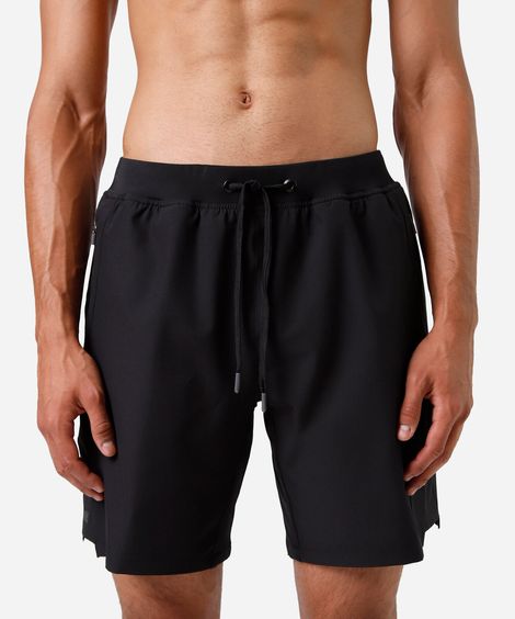 bermuda esportiva reta masculina bolso com zíper preta