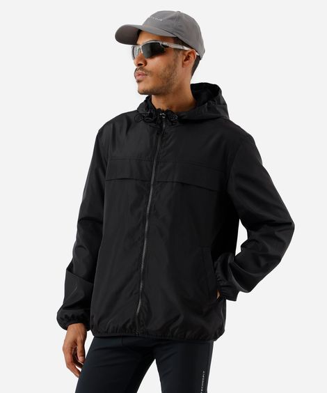 jaqueta masculina corta vento com capuz esportiva preta