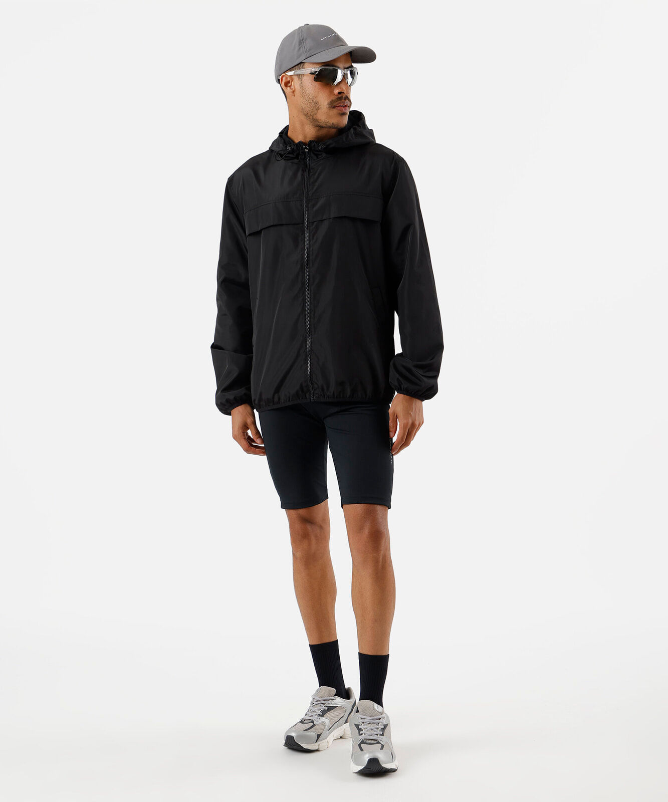 jaqueta masculina corta vento com capuz esportiva ace preta