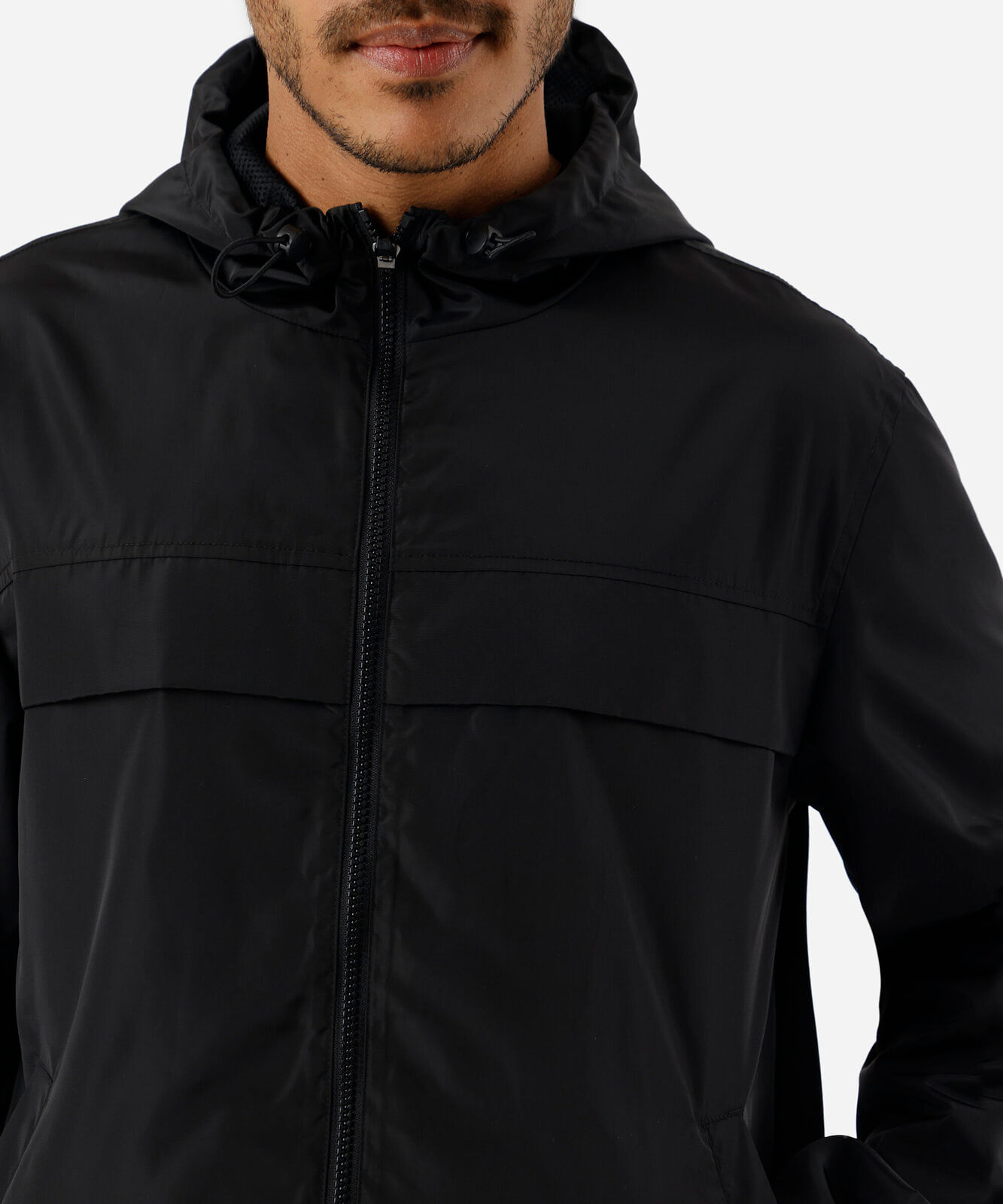 jaqueta masculina corta vento com capuz esportiva ace preta