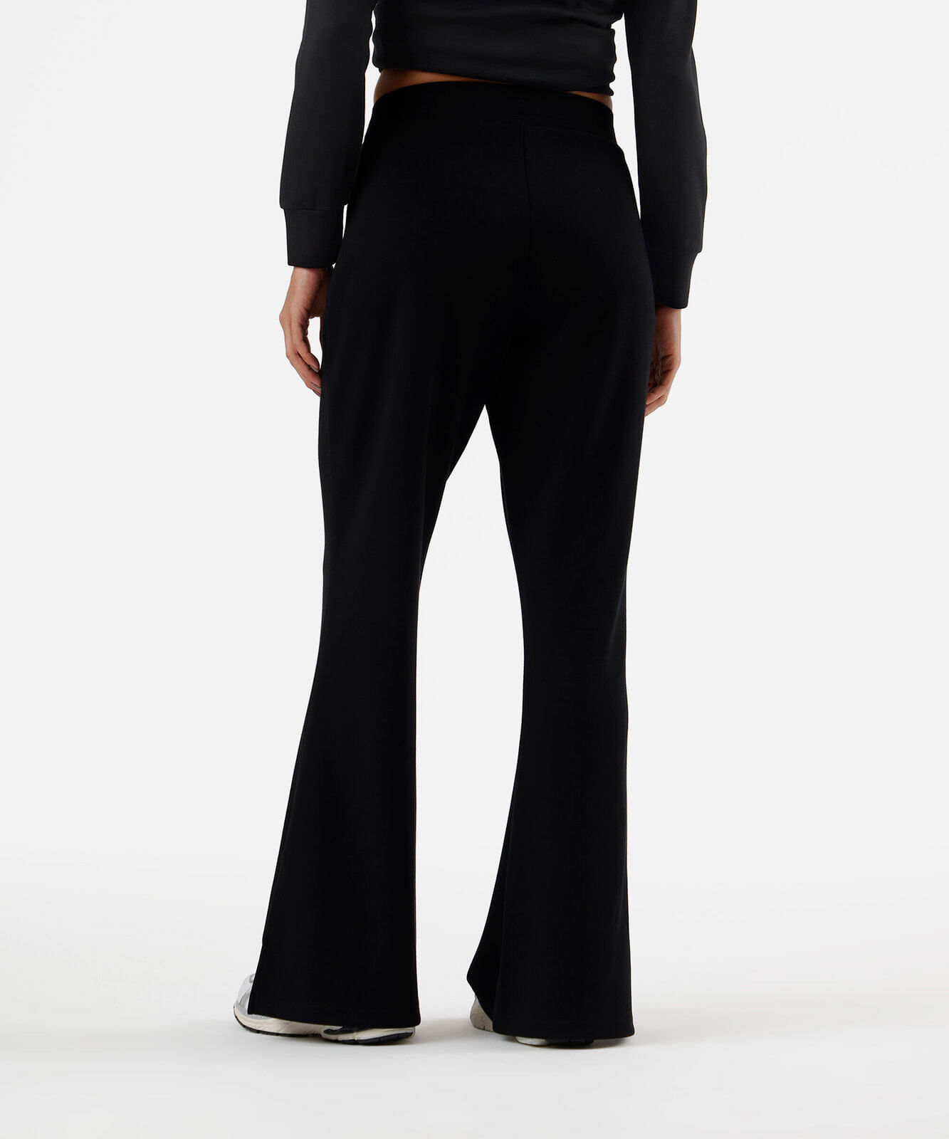 calça wide leg feminina esportiva com fenda preta