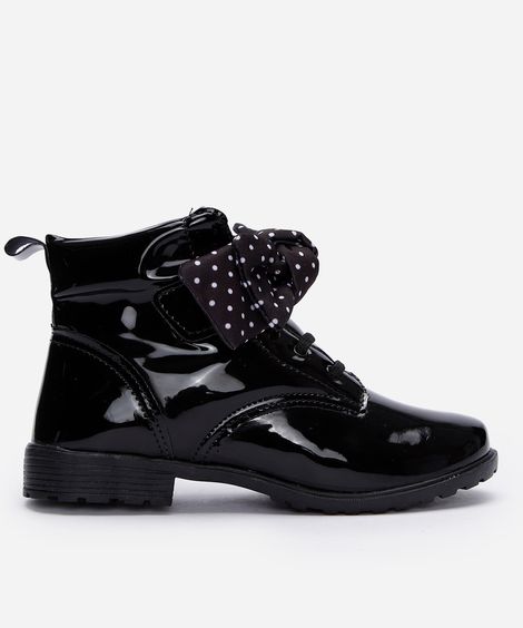 bota infantil cano médio com laço poá preta