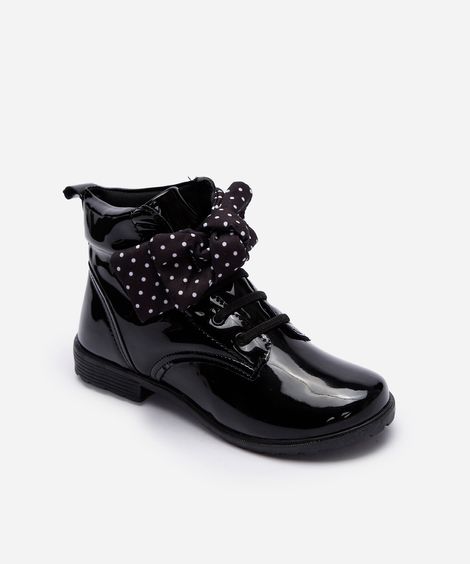 bota infantil cano médio com laço poá preta