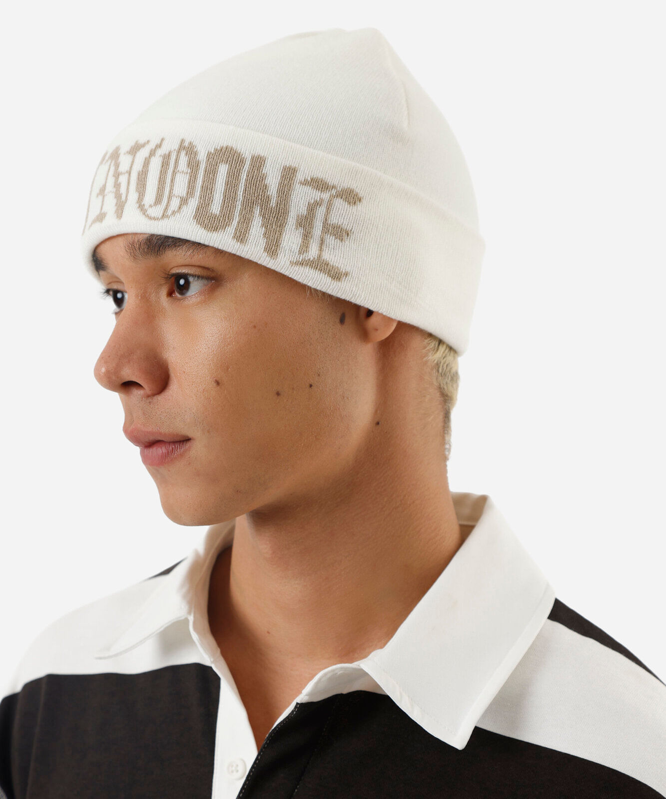 gorro de tricot estampado off white