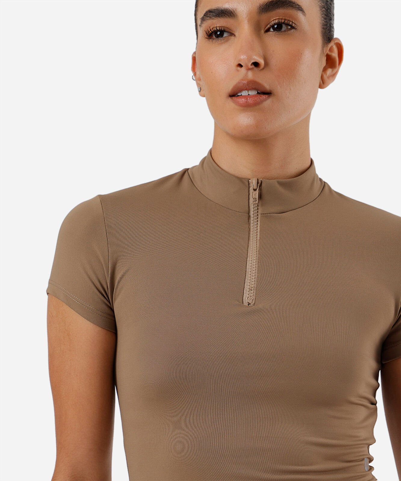 cropped gola alta com zíper marrom
