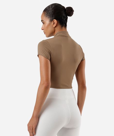 cropped gola alta com zíper ace marrom