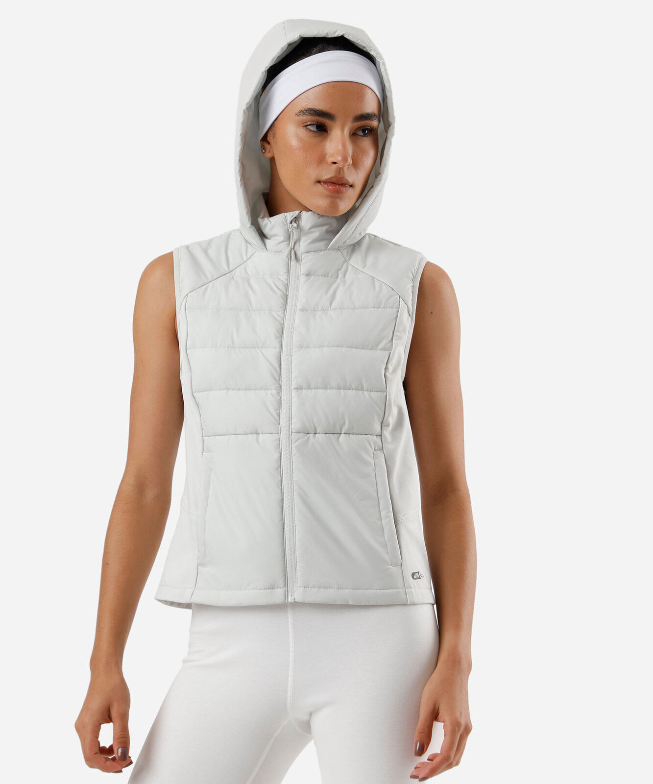 colete puffer feminino alongado esportivo cinza