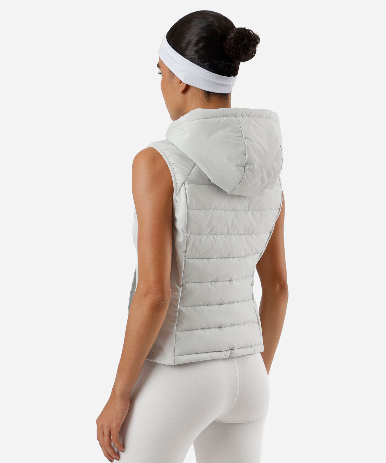 colete puffer feminino alongado esportivo cinza