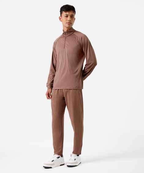 calça reta masculina esportiva com zíper na barra marrom