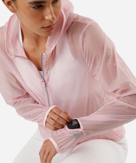 jaqueta corta vento feminino esportiva ace com capuz  rosa