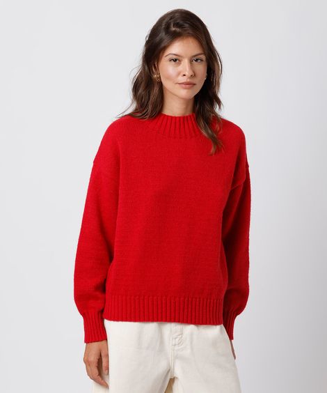 suéter feminino de tricot gola alta mindset vermelho