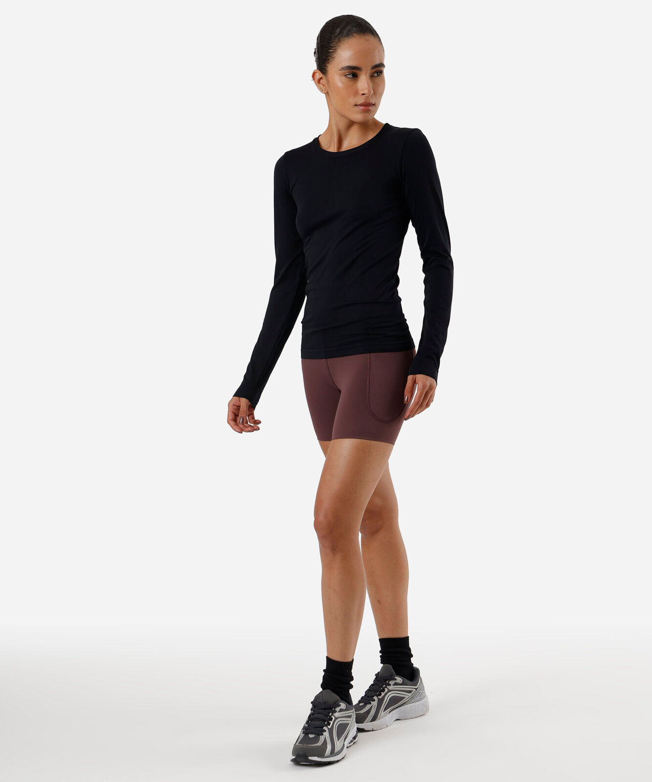 blusa feminina de poliamida esportiva manga longa preta