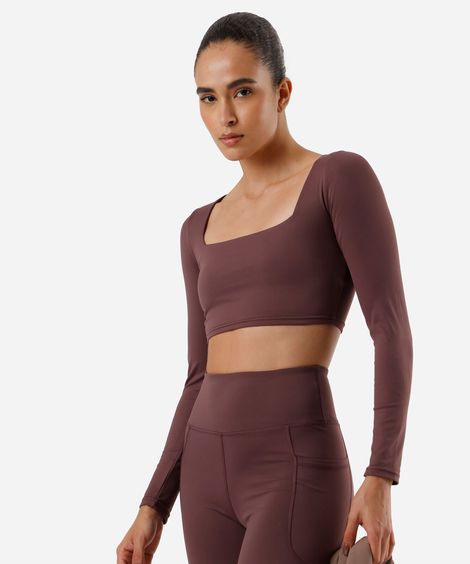 cropped feminino esportivo ace manga longa vinho