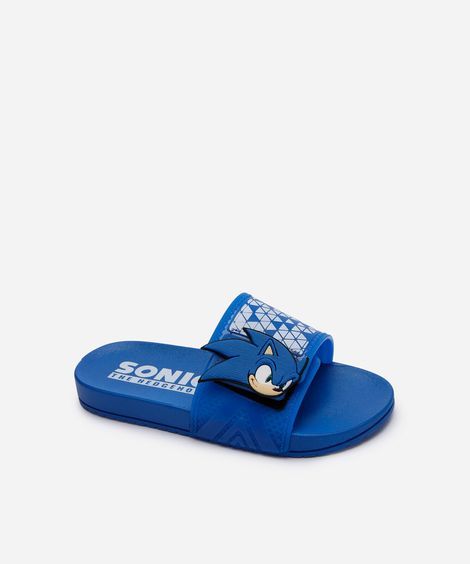 chinelo slide infantil com velcro sonic grendene azul