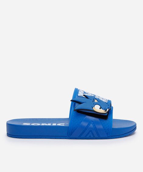 chinelo slide infantil com velcro sonic grendene azul