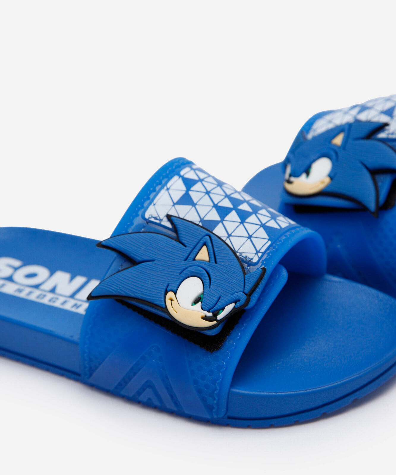 chinelo slide infantil com velcro sonic grendene azul