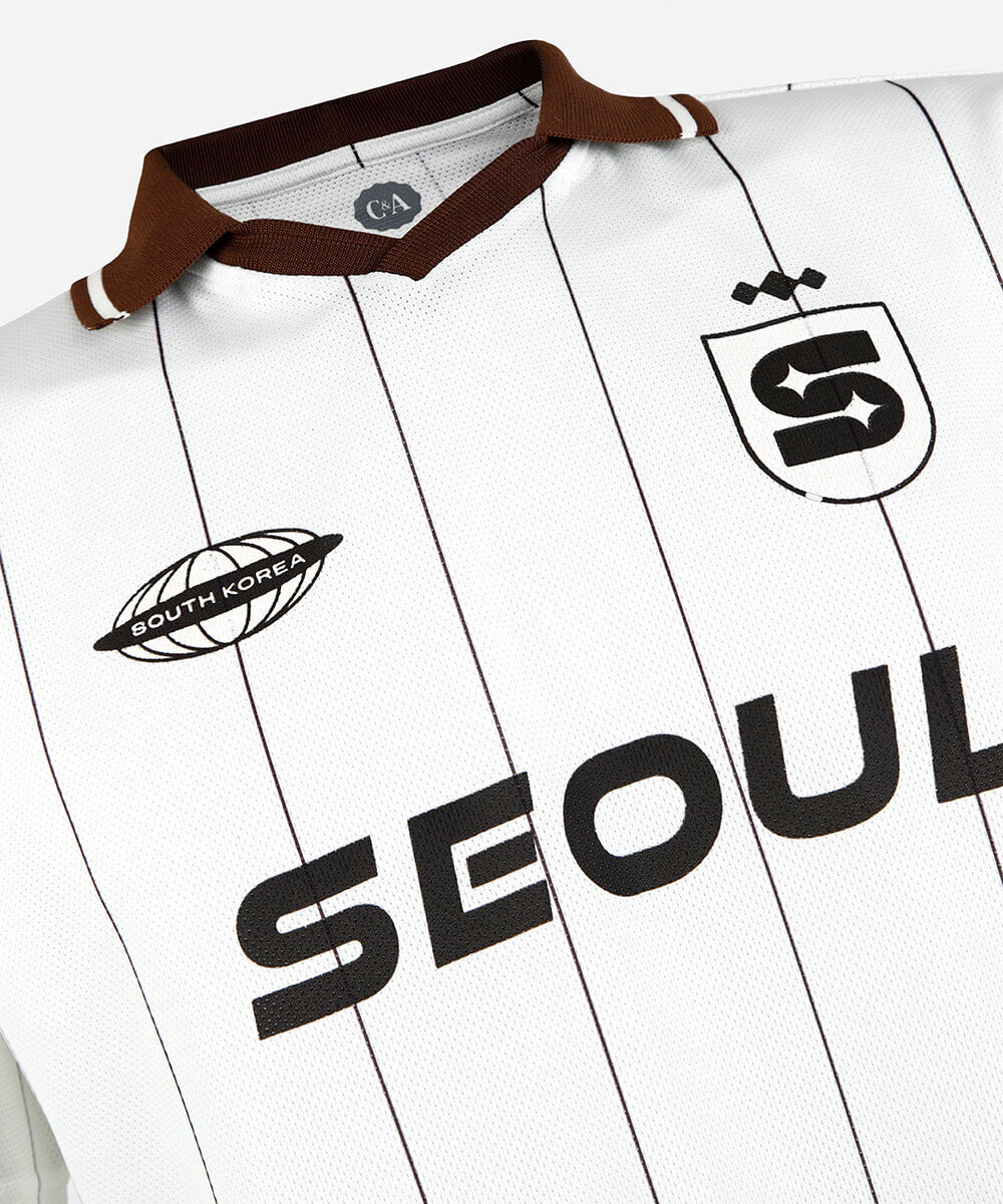 camiseta esportiva juvenil manga curta listrada off white