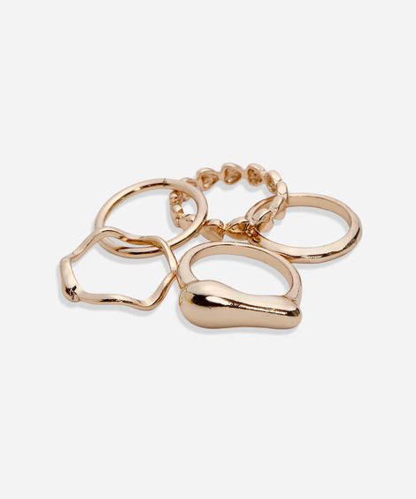 kit de 5 anéis diversos dourado