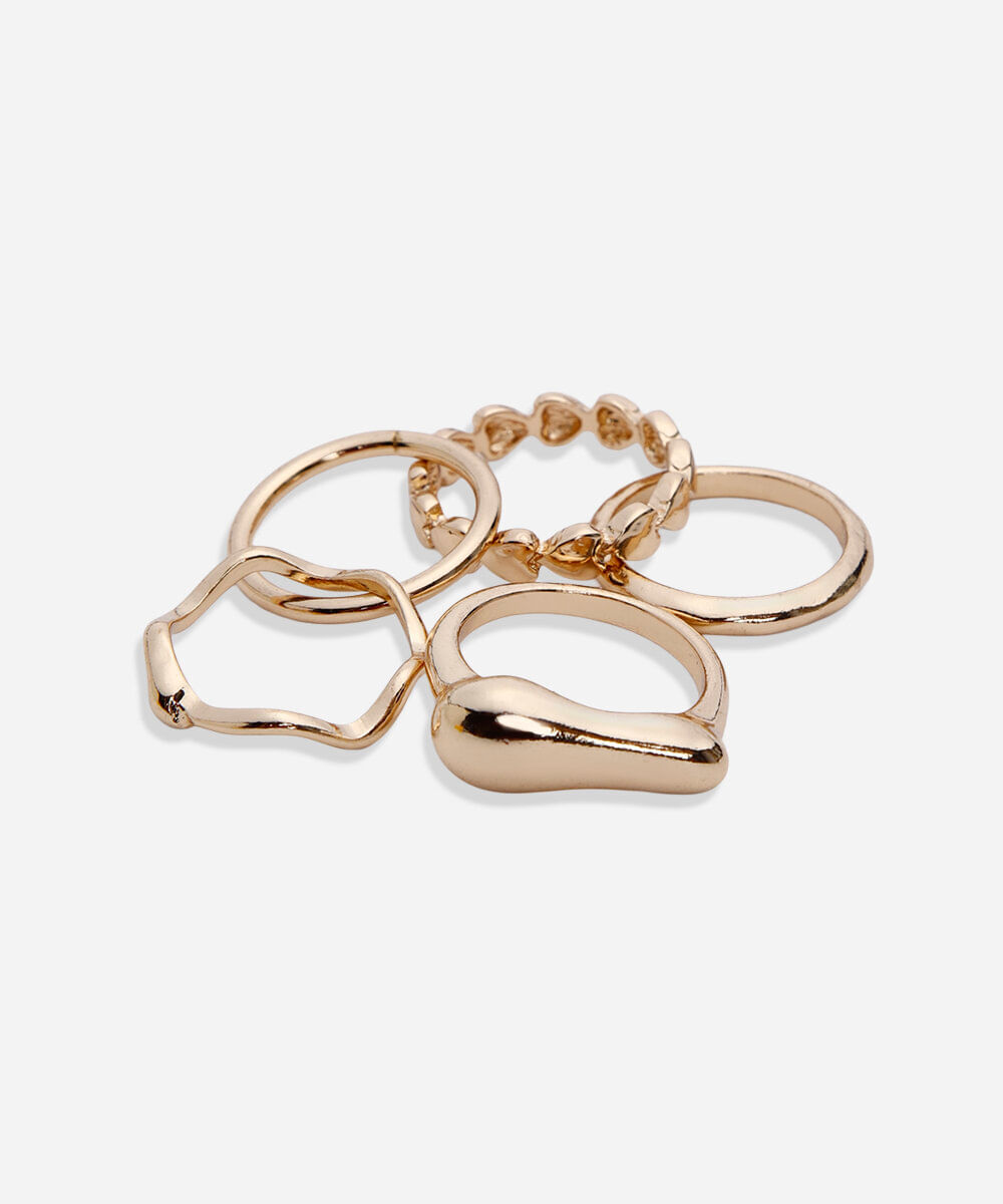 kit de 5 anéis diversos dourado