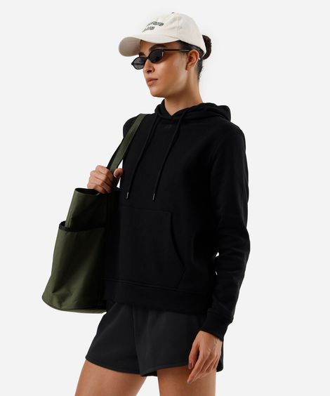 blusa de moletom com capuz e bolso ace preta