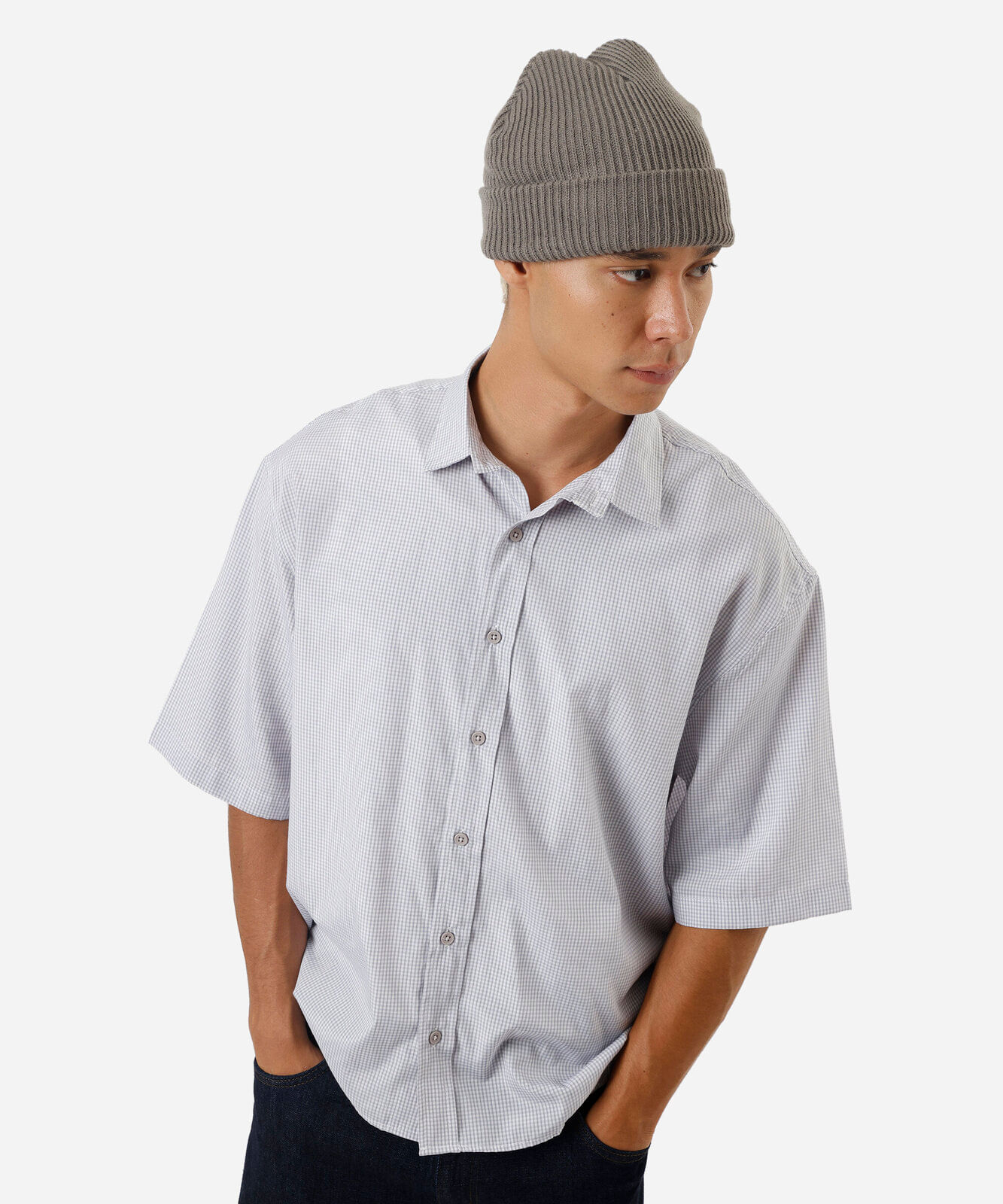 gorro masculino canelado cinza