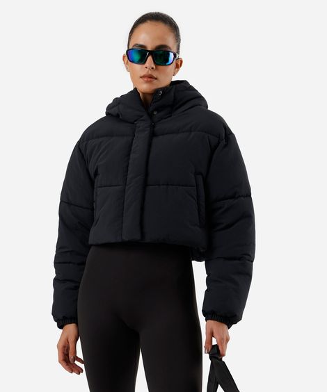 jaqueta puffer cropped feminina esportiva ace preta