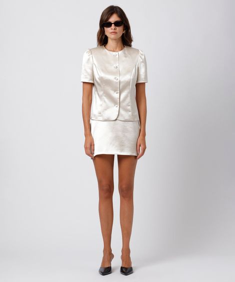 saia curta de alfaiataria feminina acetinada mindset off white