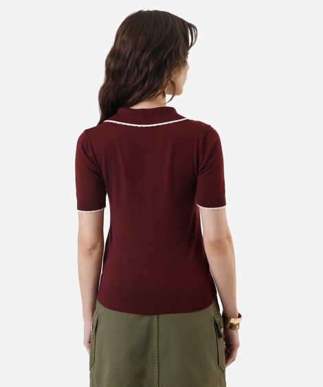 polo feminina de tricot manga curta vinho