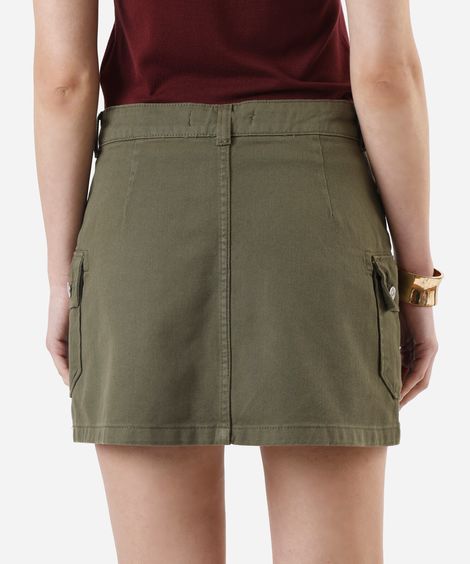 short saia cargo feminino de sarja cintura alta verde
