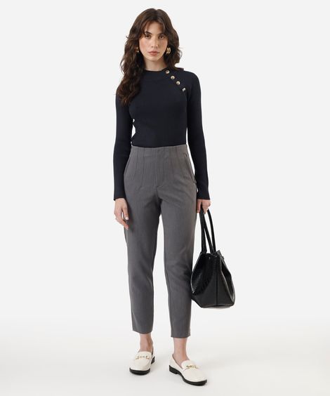 calça de alfaiataria reta feminina com pences cinza