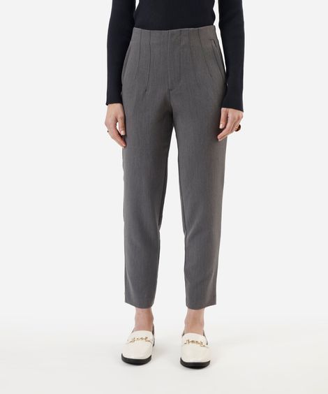 calça de alfaiataria reta feminina com pences cinza