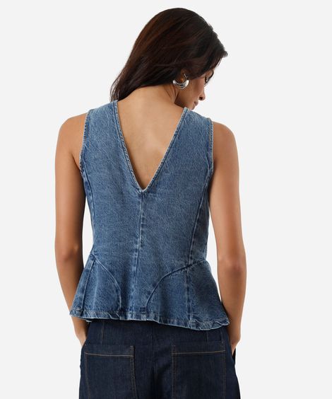 colete feminino jeans decote v azul
