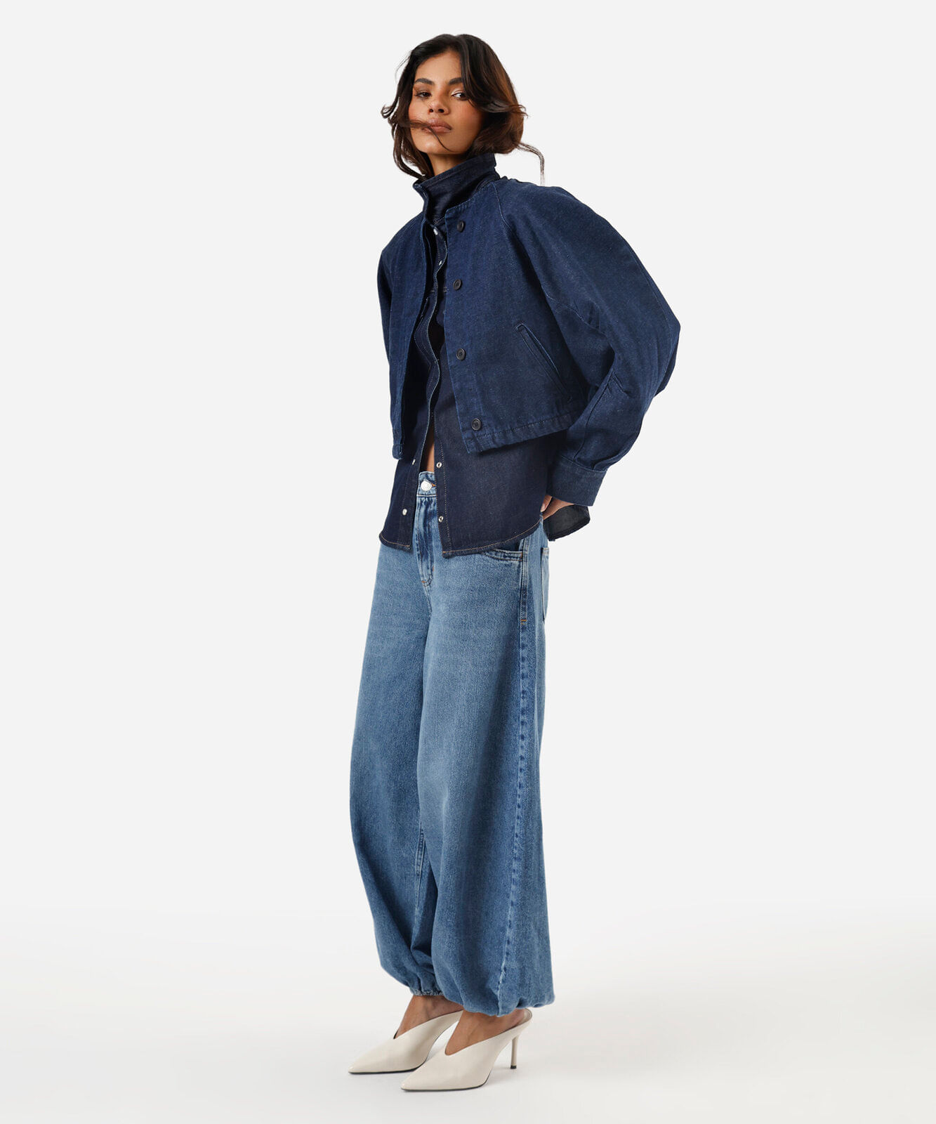 jaqueta bomber feminina jeans mangas franzidas azul