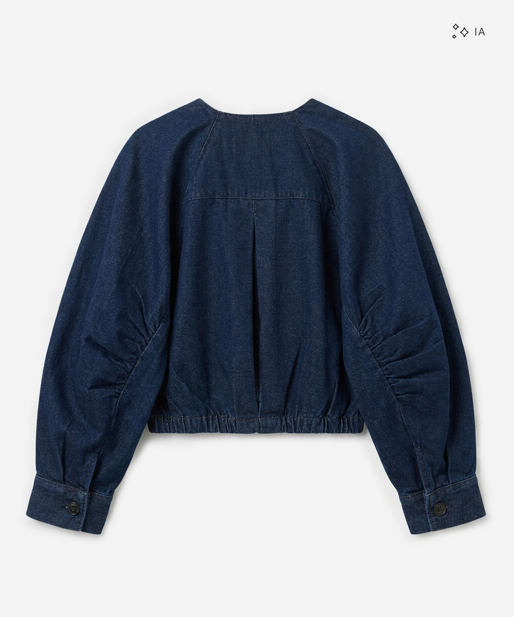 jaqueta bomber feminina jeans mangas franzidas azul