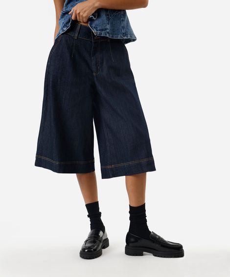 bermuda maxi jorts feminina jeans cintura alta azul
