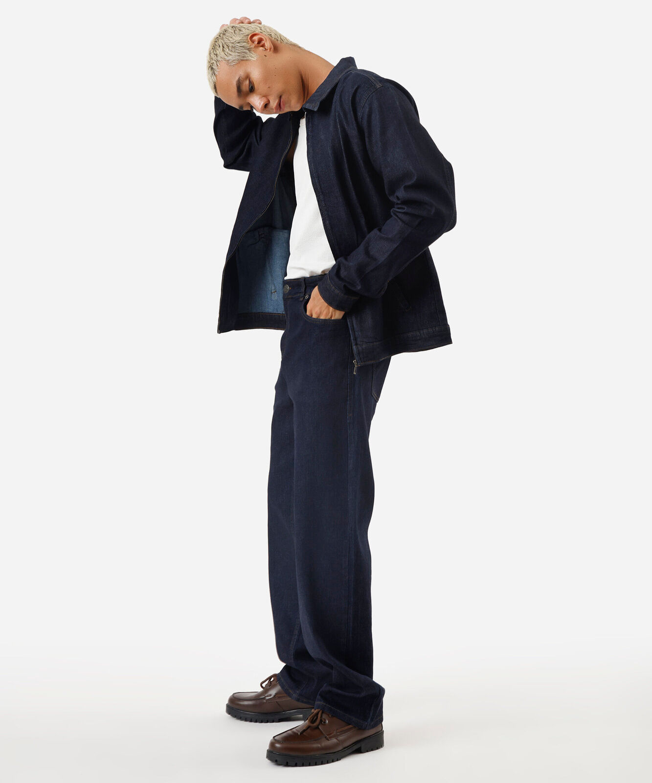 calça reta masculina jeans azul