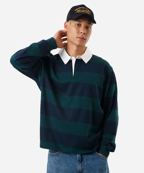 polo masculina de moletom manga longa listrada azul