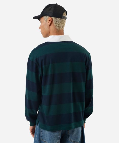 polo masculina de moletom manga longa listrada azul