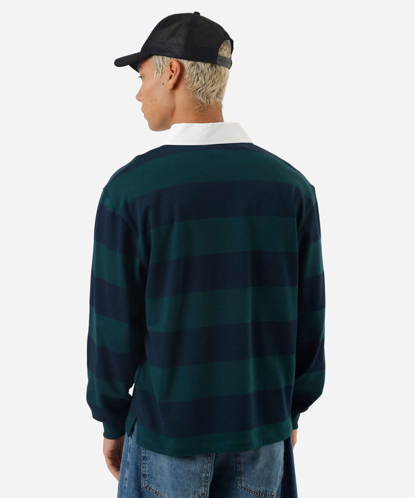 polo masculina de moletom manga longa listrada azul