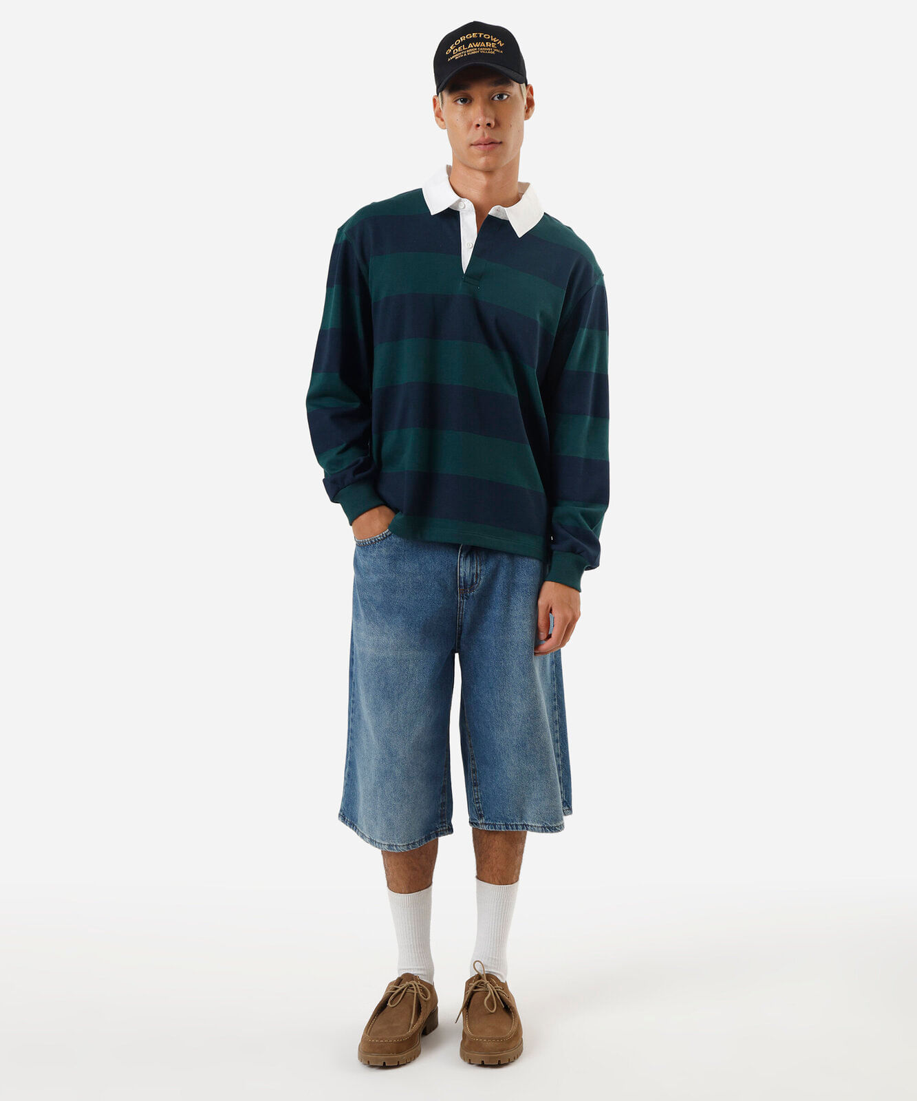 polo masculina de moletom manga longa listrada azul