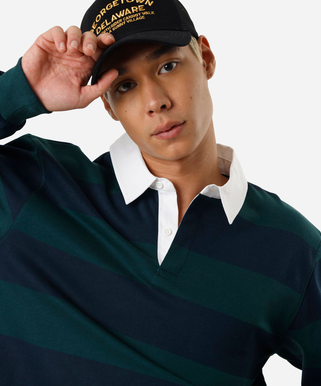 polo masculina de moletom manga longa listrada azul