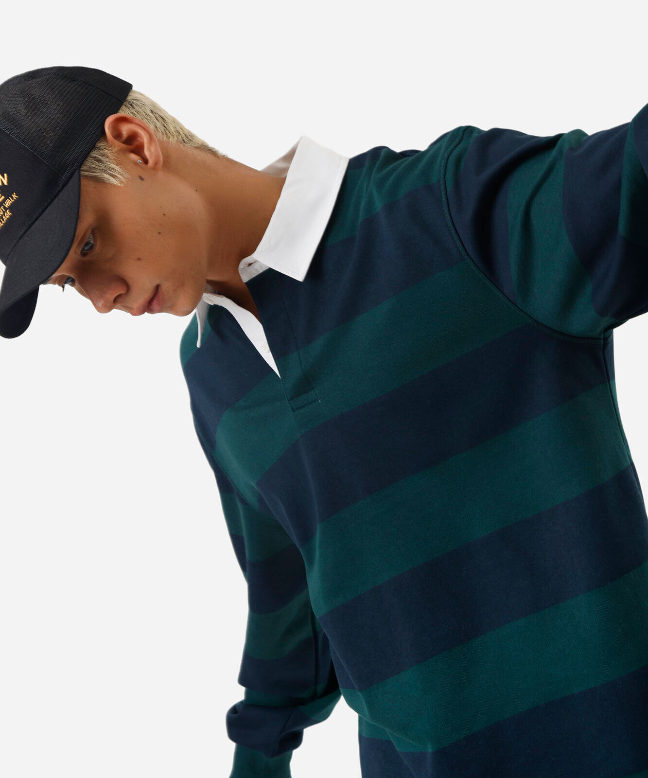 polo masculina de moletom manga longa listrada azul