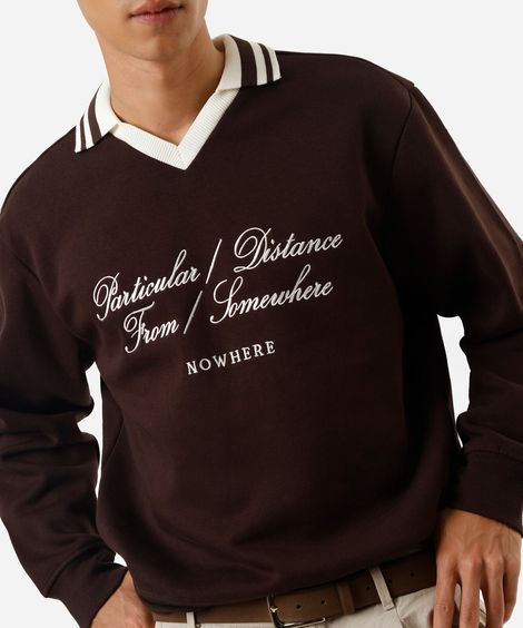 blusão masculino de moletom com gola bordado marrom