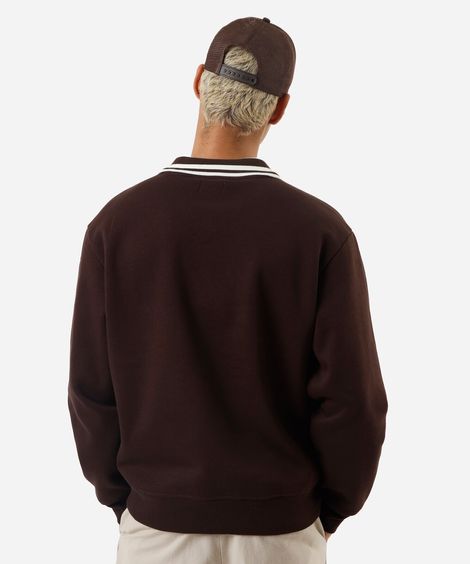 blusão masculino de moletom com gola bordado marrom