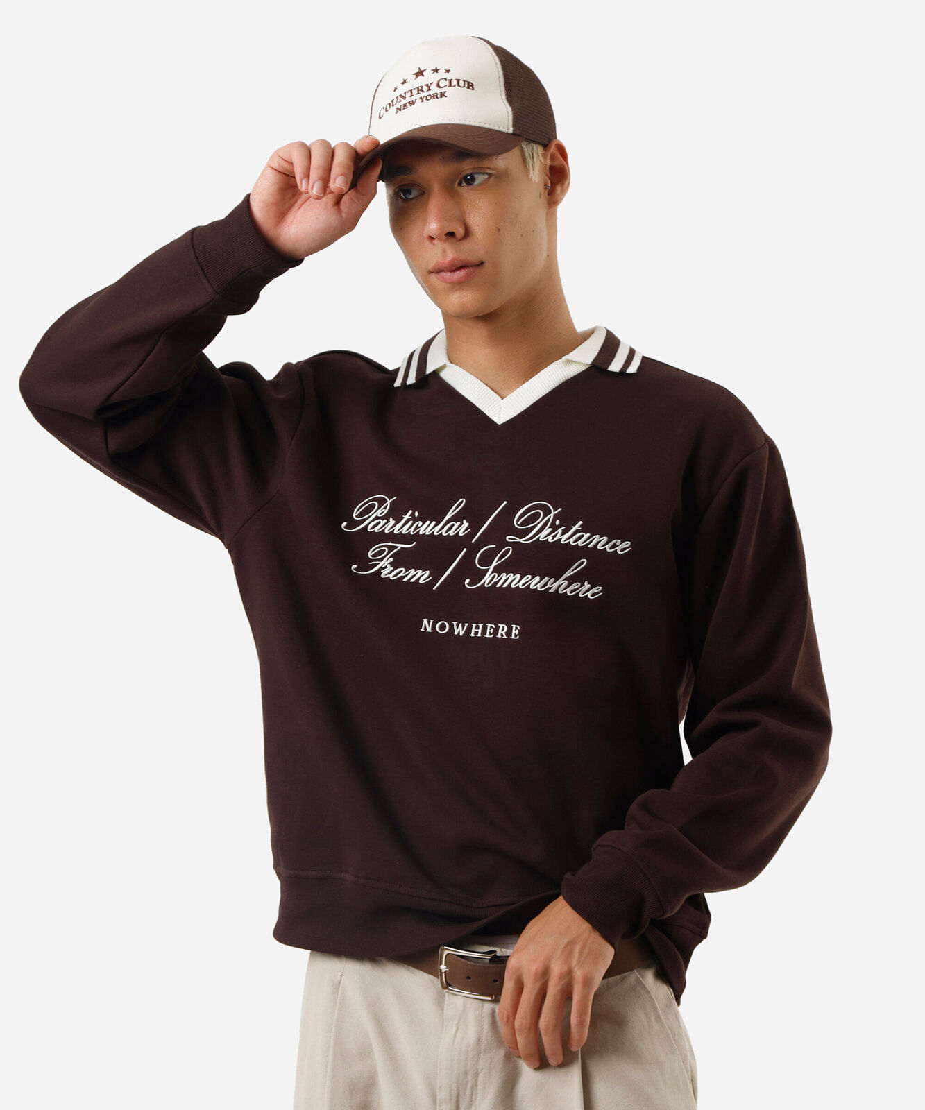 blusão masculino de moletom com gola bordado marrom